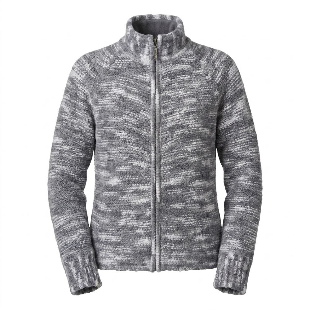 Eddie Bauer Wool Blend Gray Marled Full Zip Mock Neck Sweater Women Size S